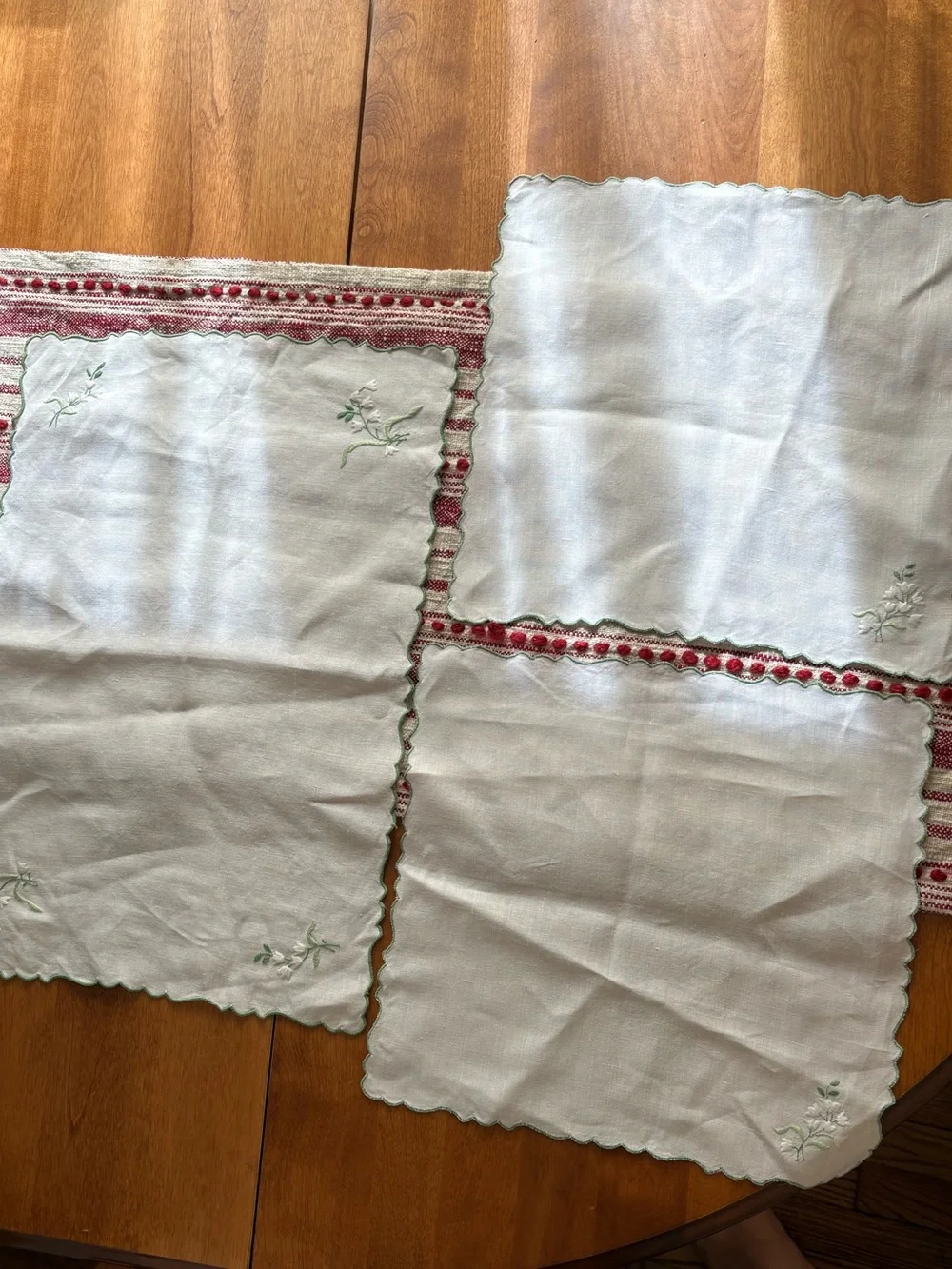 Vintage Embroidered Floral & D Monogram Handkerchief Set - Teal & Blue Accents